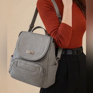 MULTISAC Gray Faux Leather Backpack NWOT